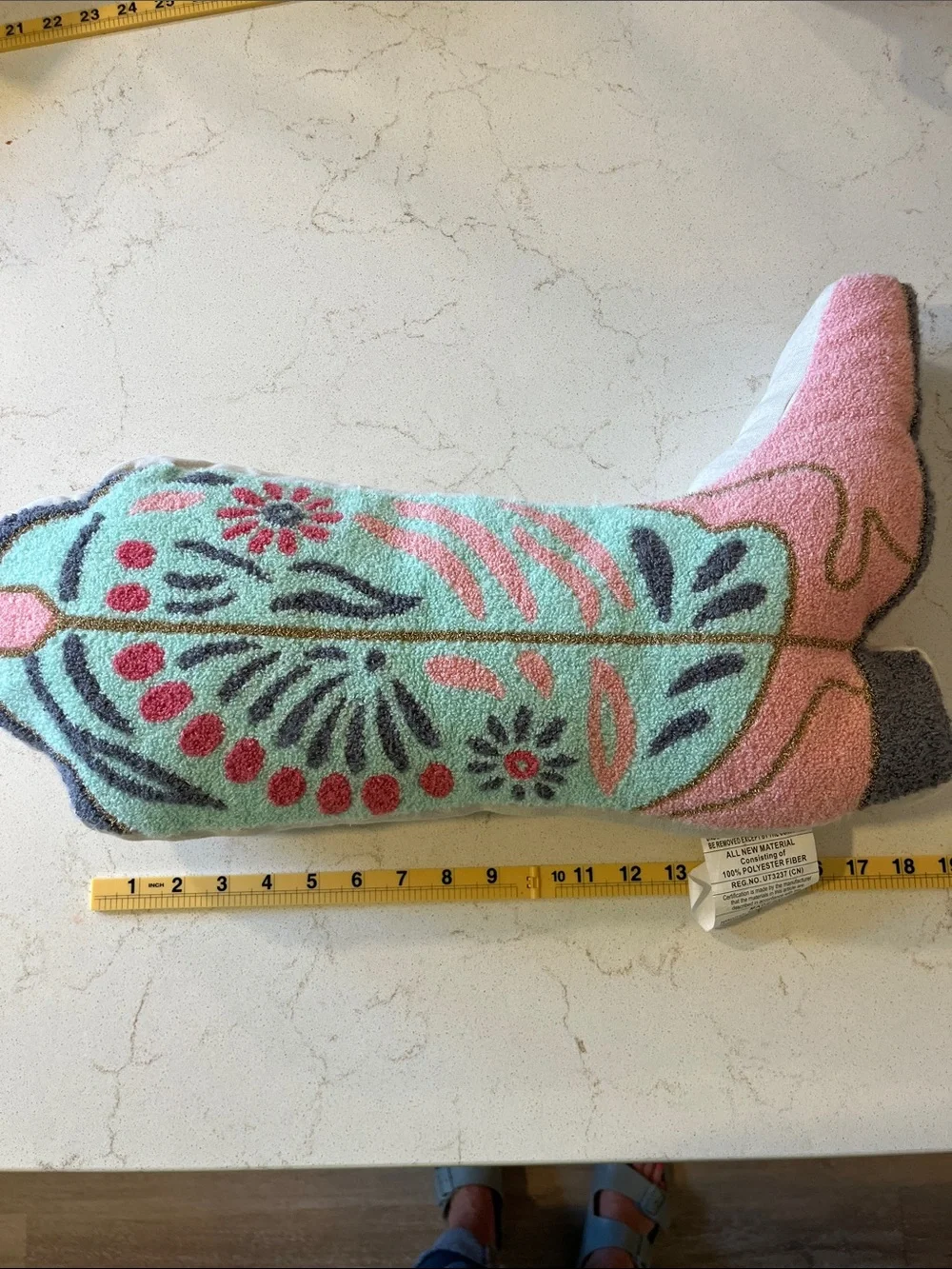 Isaac Mizrahi Pink Mint Turquoise Floral Cowboy Boot Accent Pillow